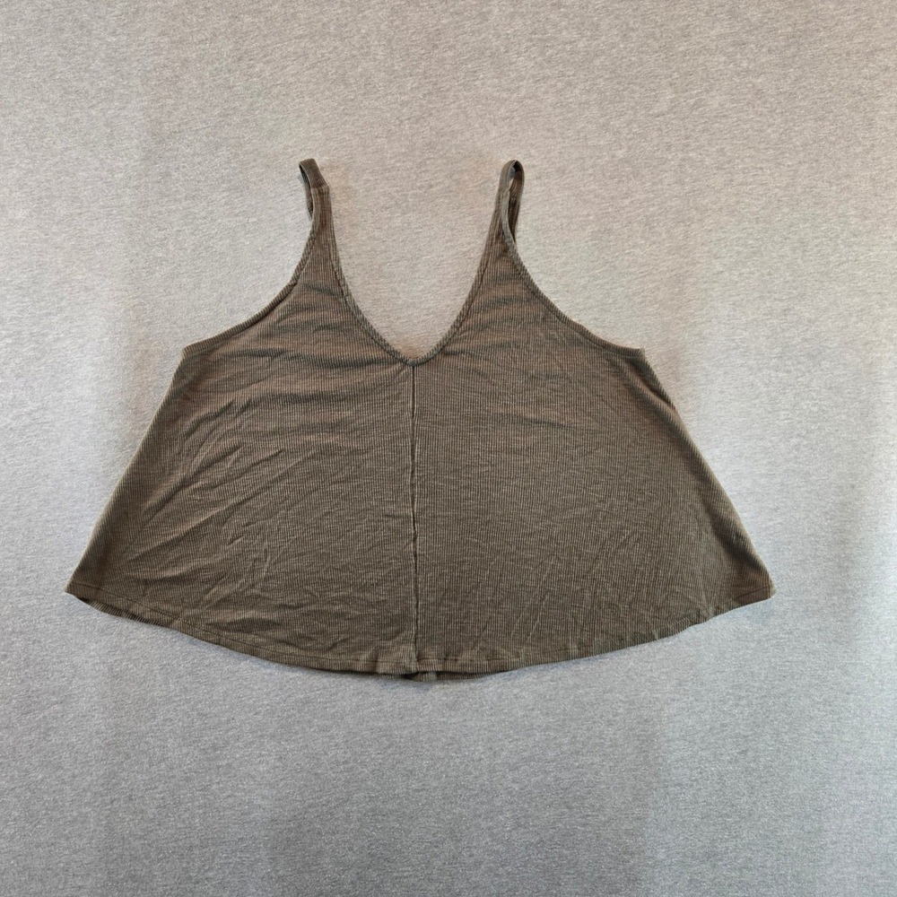 Free People Intimately Dani Tank Top Women XS Olive Brown Ribbed V-Neck Flowy